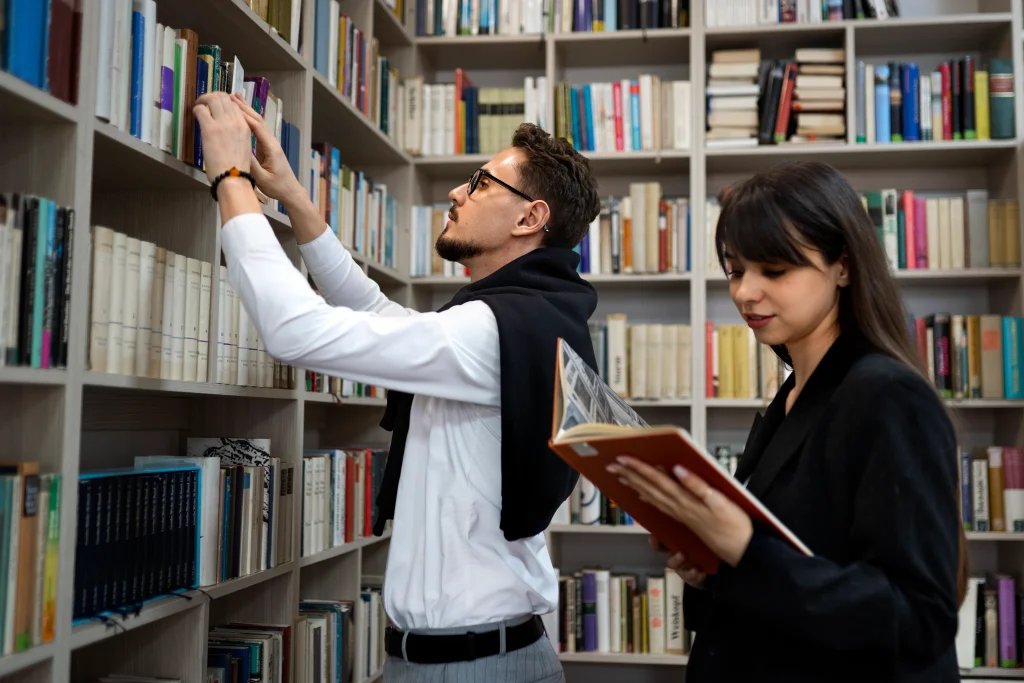 couple-enjoying-bookstore-date